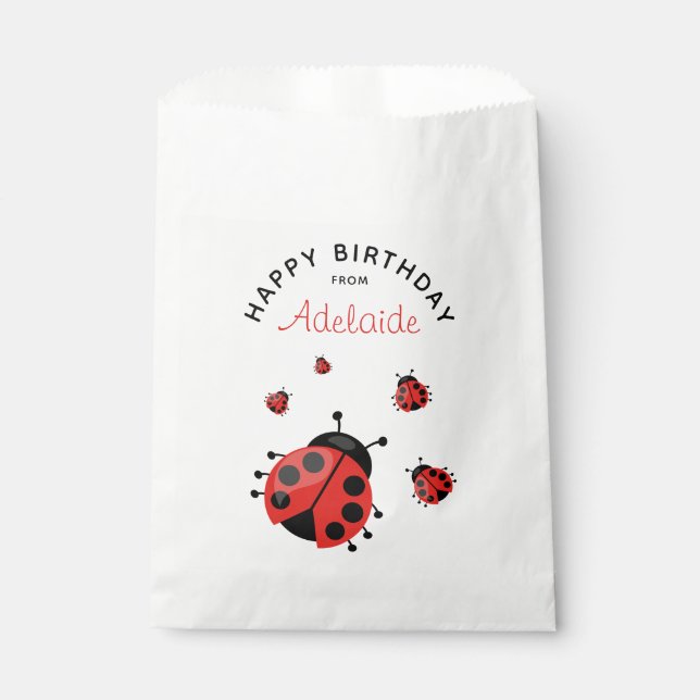 Cute Modern Red Ladybug Happy Birthday Custom Favour Bags (Front)