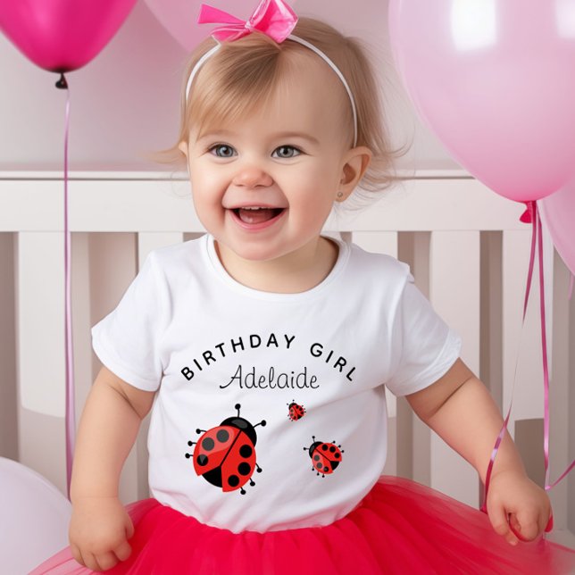 Cute Modern Red Ladybug Personalised Baby T-Shirt (Creator Uploaded)