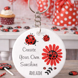 Cute Modern Red Ladybug Personalised Name Key Ring