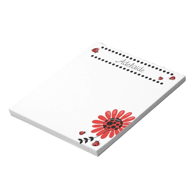Cute Modern Red Ladybug Personalised Notepad (Rotated)