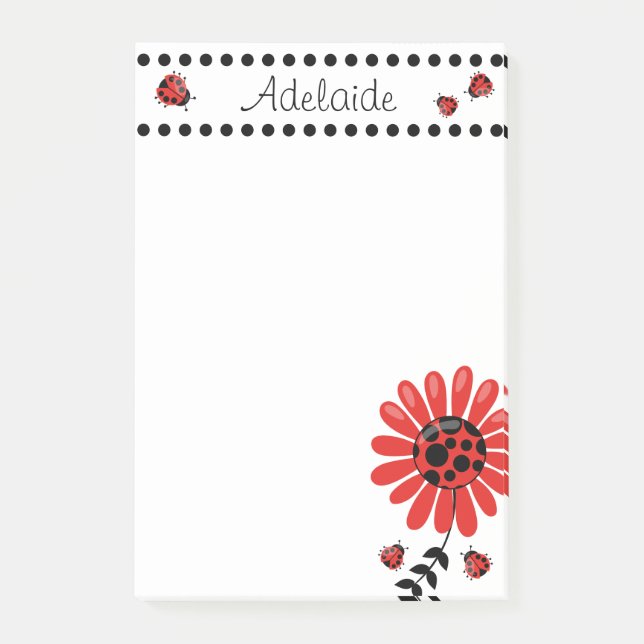 Cute Modern Red Ladybug Personalised Post-it Notes (Front)