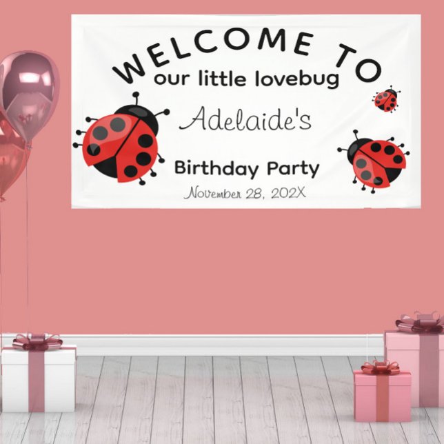 Cute Modern Red Lovebug Welcome to Birthday Banner (Creator Uploaded)