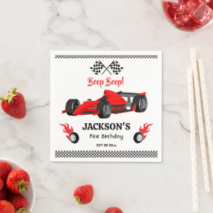 Cute modern Red Racing Car 1st birthday Party Napkin