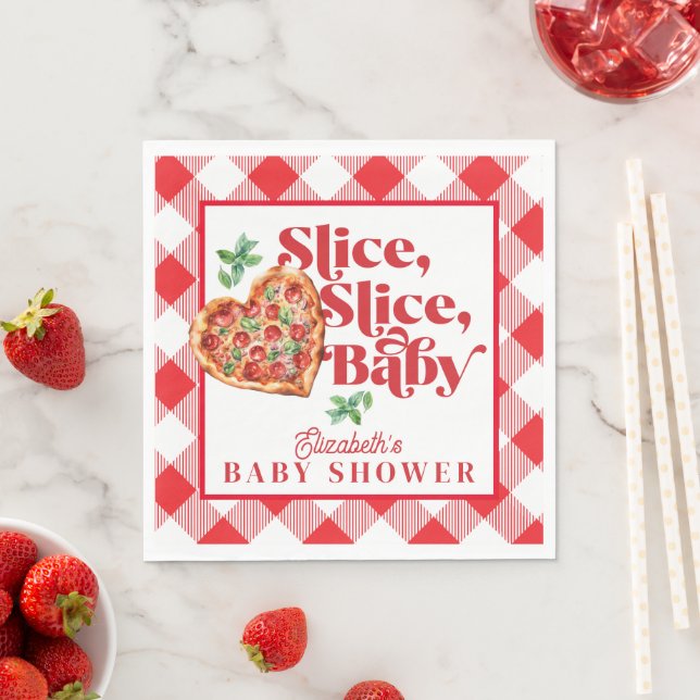 Cute Modern Red White Slice Slice Baby Shower Napkin (Insitu)
