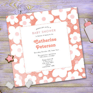 Cute Modern Retro Pink Daisy Floral  Invitation
