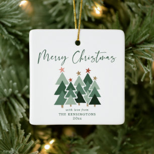 Cute Modern Rustic Christmas Trees Holiday Photo  Ceramic Ornament