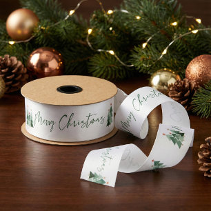 Cute Modern Rustic Christmas Trees Satin Ribbon