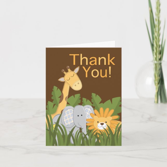 Cute Modern Safari Birthday Party Thank You Card (Front)
