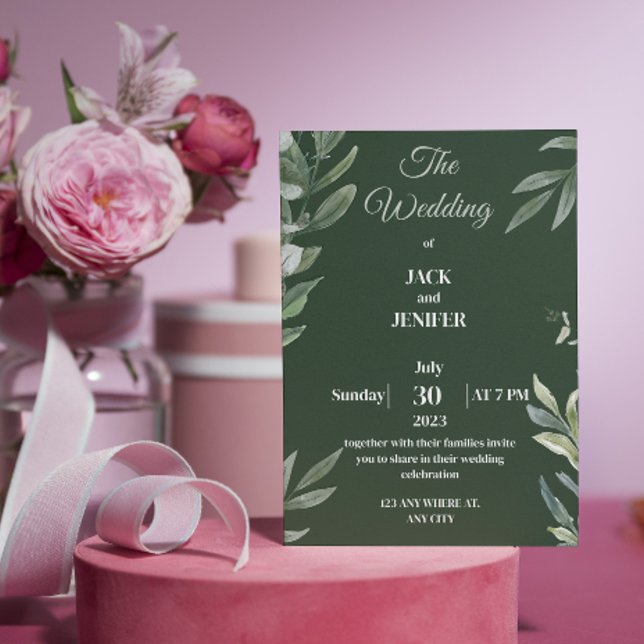 Cute Modern Sage Green with White Simple Wedding Invitation (Creator Uploaded)
