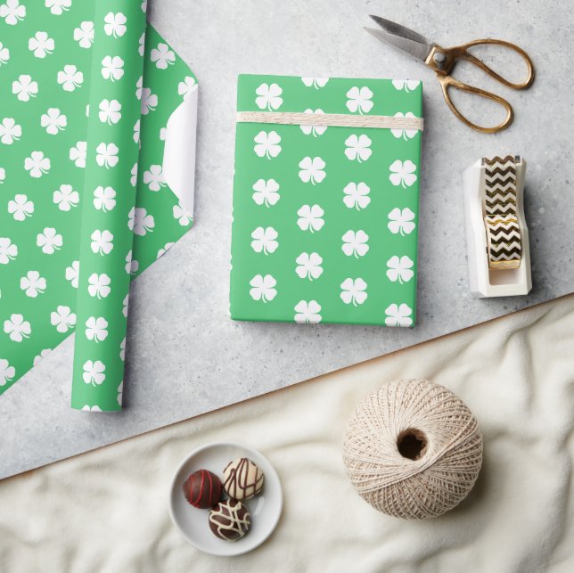 Cute Modern Simple Light Green Lucky Clovers  Wrapping Paper (Crafts)