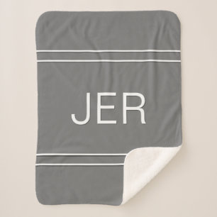 Cute Modern Simple Monogram Minimal Trendy Grey Sherpa Blanket
