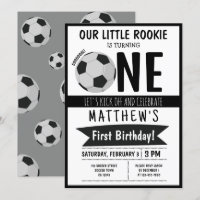 Cute Modern Soccer Ball Ribbon Kids 1st Birthday