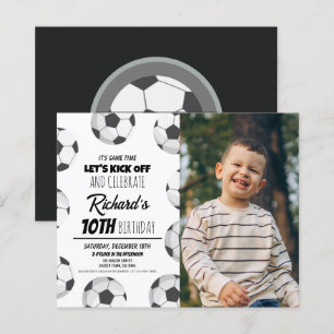 Cute Modern Soccer Budget Photo Birthday Invite