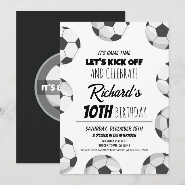 Cute Modern Soccer Sports Kids Birthday Invitation (Front/Back)