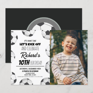 Cute Modern Soccer Sports Kids Photo Birthday Invitation