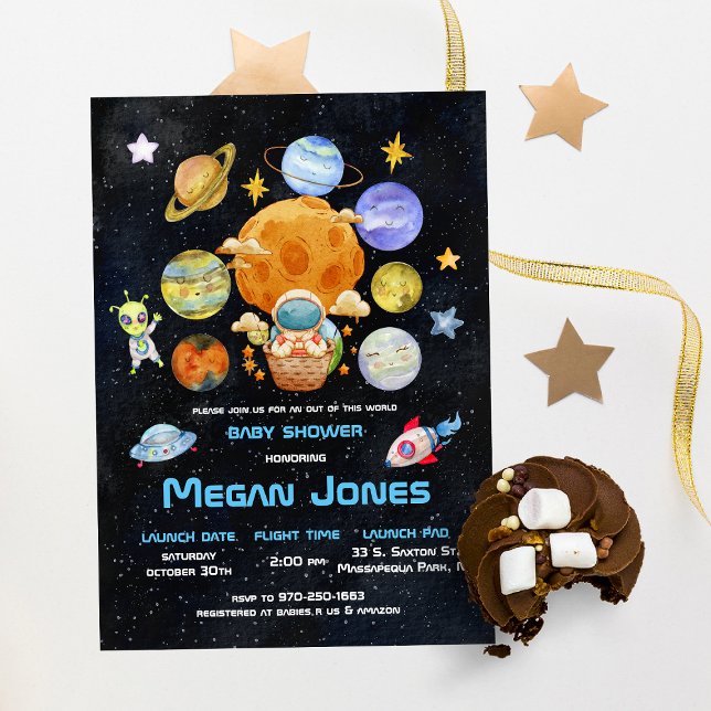 Cute Modern Space Astronaut Alien | Baby Shower Invitation (Creator Uploaded)