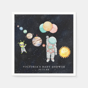 Cute Modern Space Astronaut Alien Baby Shower Napkin