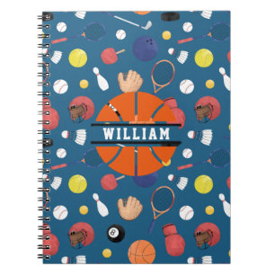 Cute Modern Sports Champion Personalised Kids Blue Notebook