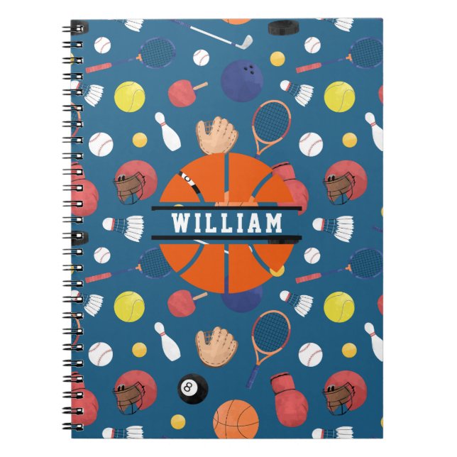Cute Modern Sports Champion Personalised Kids Blue Notebook (Front)