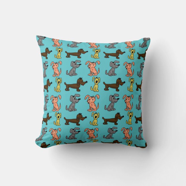Cute Modern Stylish Dogs Blue Cushion (Front)