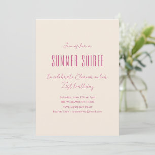 Cute Modern Summer Soiree Birthday Party Magenta Invitation