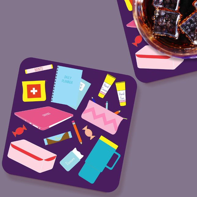 Cute Modern Teacher Must-Haves Supplies Coaster (Teacher Coaster)