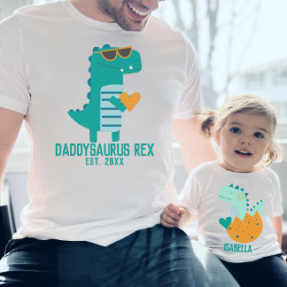 Cute Modern Teal Dinosaur Dino with a Heart Name T-Shirt