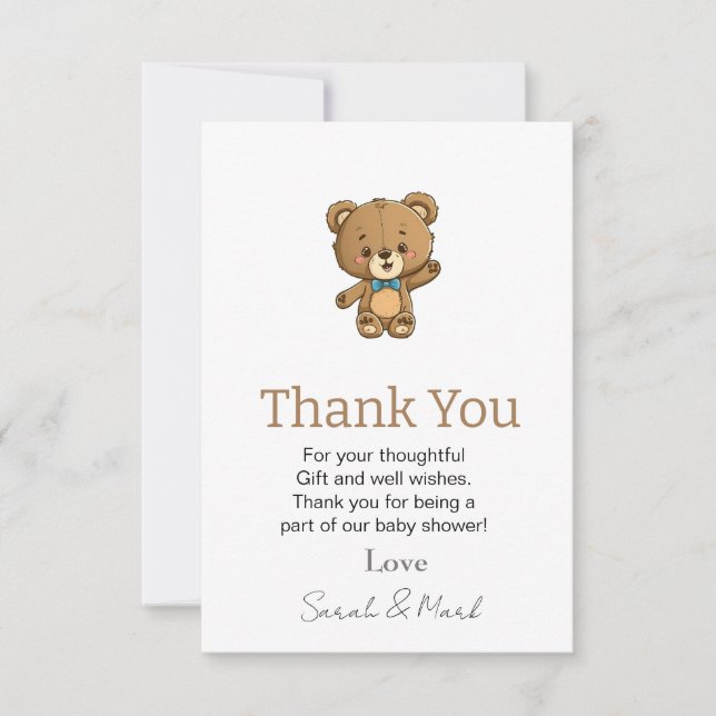 Cute Modern Teddy Bear Baby Shower  Thank You Card (Front)