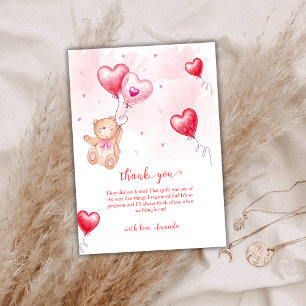 Cute Modern Teddy Bear Heart Balloon Baby Shower  Thank You Card