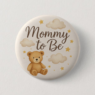 Cute Modern Teddy Bear Mummy to Be  Button