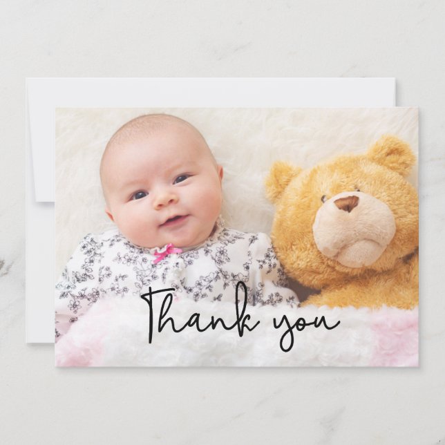 Cute Modern Thank You Overlay Baby Girl Photo Announcement (Front)