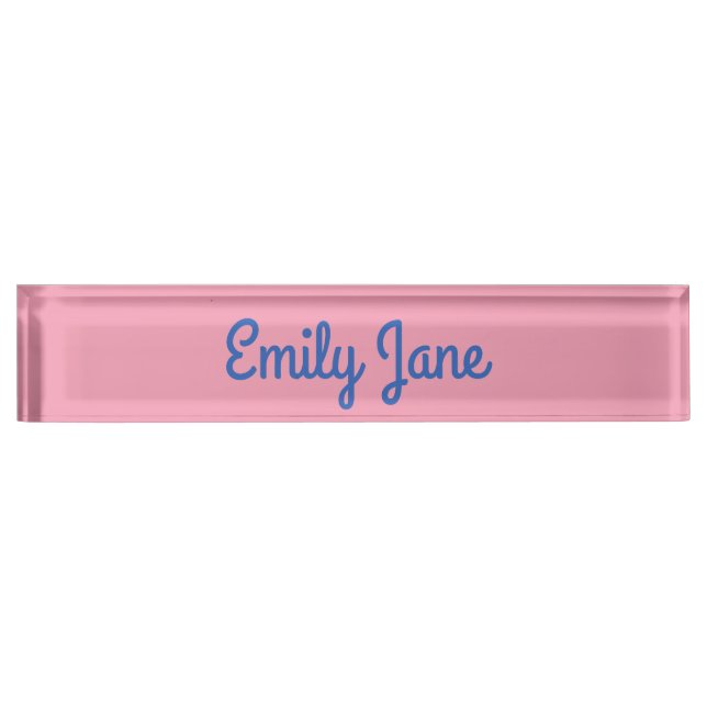 Cute Modern Typography Blue Pink Personalised Nameplate (Front)