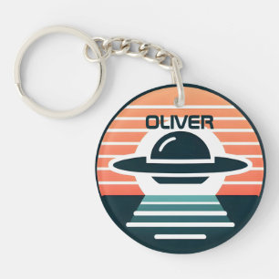 Cute Modern UFO Design at Sunset Key Ring