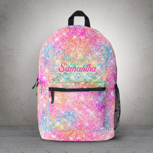 Cute modern unicorn hot pink faux glitter monogram printed backpack