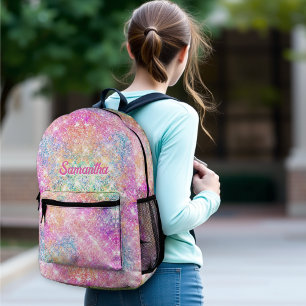 Cute modern unicorn hot pink faux glitter monogram printed backpack