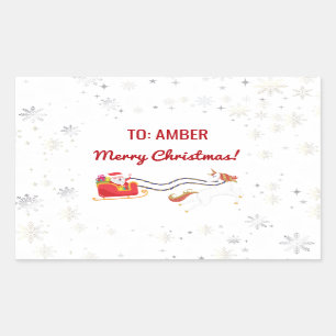 Cute Modern Unicorn Santa Personalized Name Xmas Rectangular Sticker