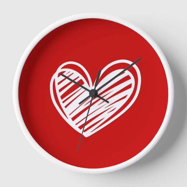 Cute Modern Unique Red Hearts Elegant Romantic Clock (Front)