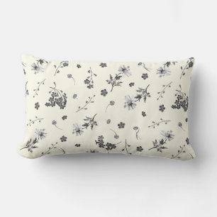 Cute Modern Vintage Gray White Wildflowers  Lumbar Cushion