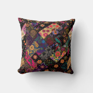 Cute Modern Vintage Inspired Floral Quilt Pattern Cushion