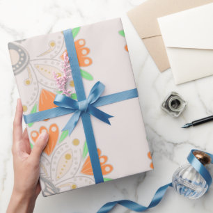 Cute modern vintage pink bird floral watercolor wrapping paper