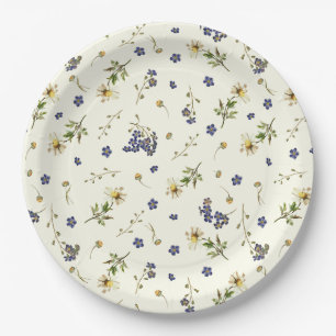 Cute Modern Vintage Wildflowers on White Paper Plate