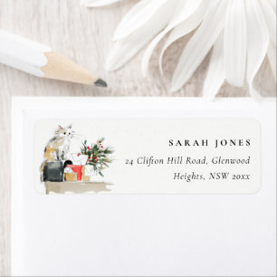 Cute Modern Watercolor Christmas Gift Cat Address