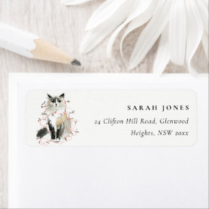 Cute Modern Watercolor Christmas Light Cat Address