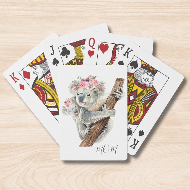 Cute Modern Watercolor Floral Koala Personalised Playing Cards (Creator Uploaded)
