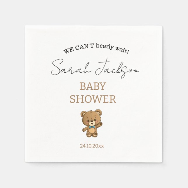 Cute Modern Watercolor Teddy Bear Baby Shower Napkin (Front)
