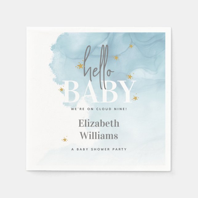 Cute Modern We're on Cloud 9 Hello Baby Shower Napkin (Front)