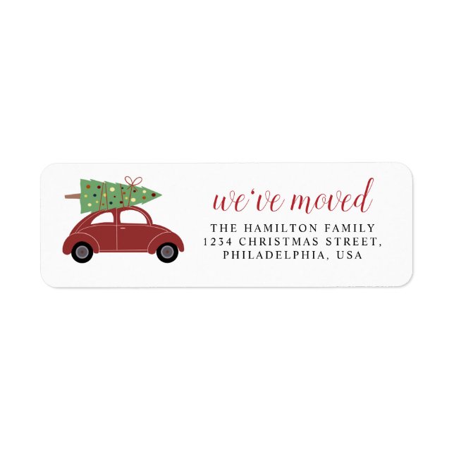 Cute Modern We've Moved Red Car Christmas Tree (Front)