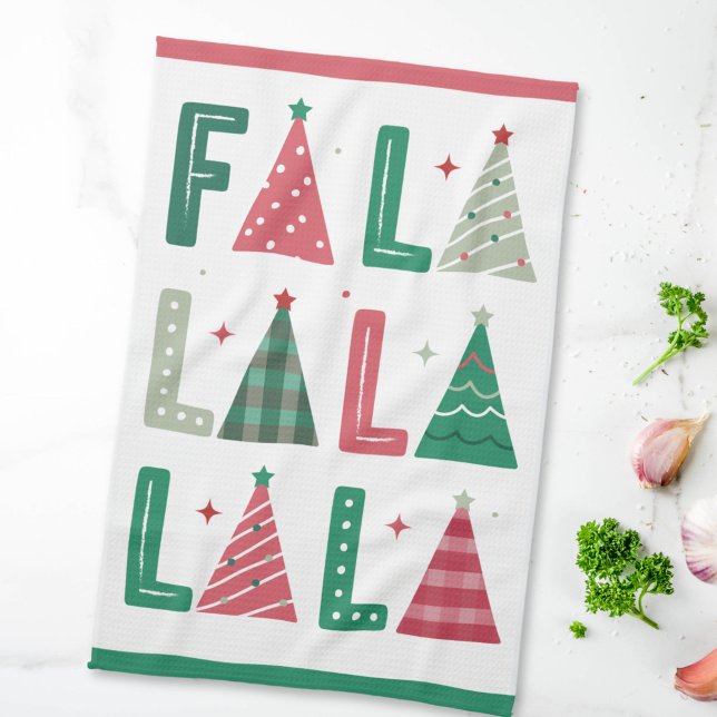 Cute Modern Whimsical Fa La La Tea Towel (cute, whimsical and fun Fa La La La Christmas typography kitchen towel)
