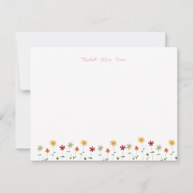 Cute Modern Whimsical Flowers Pattern Pink Girly Card (Front)