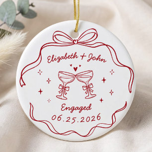 Cute Modern Whimsical Hand Drawn Engagement Ceramic Tree Decoration